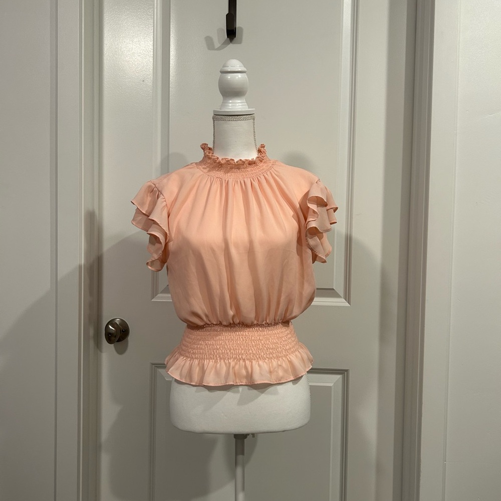 Shinestar Coral Ruffle Sleeve Blouse